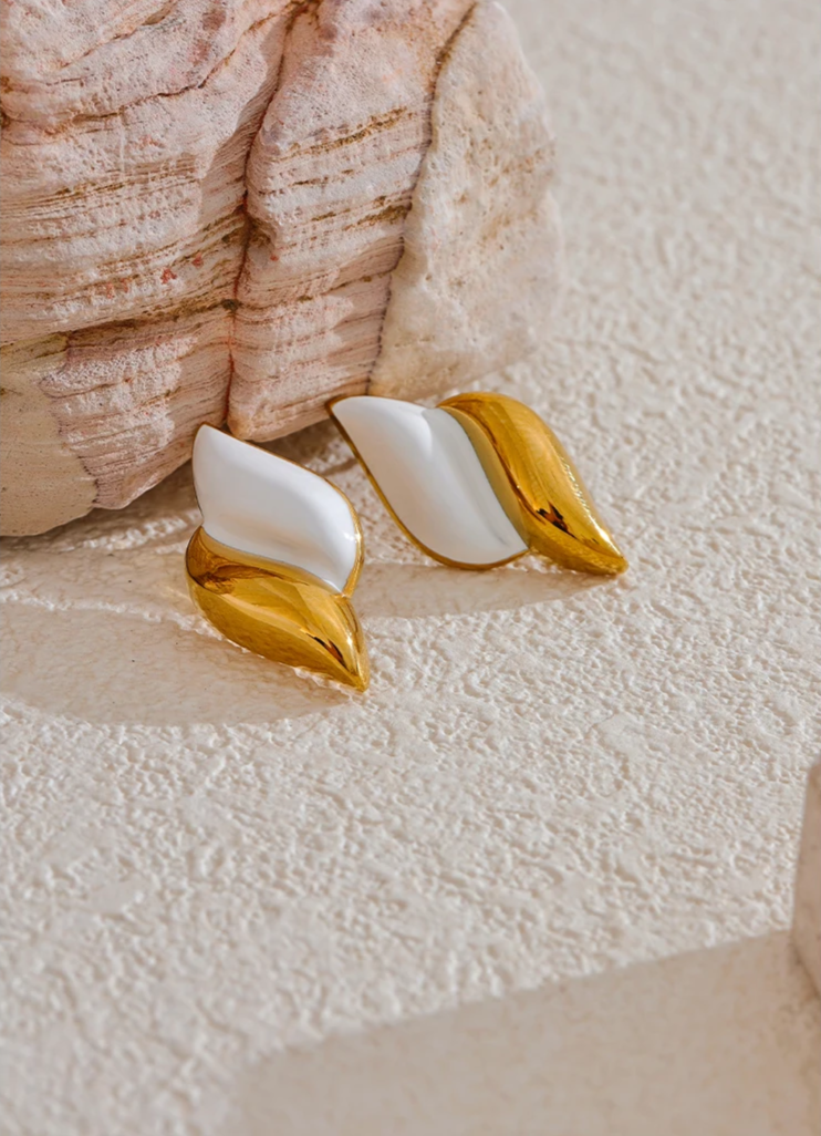 White Enamel Stud Earrings